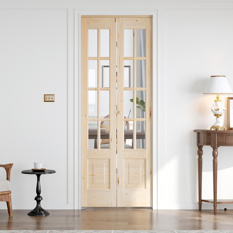 EASELIFE 8-Lite Glass And Solid Wood Bi-Fold Door With